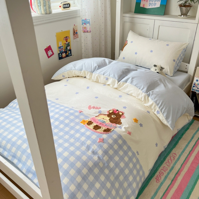 91家纺网 家纺一手货源 找家纺 （总）如一 2025新款A类卡通毛巾绣水洗云朵棉学生宿舍床三件套