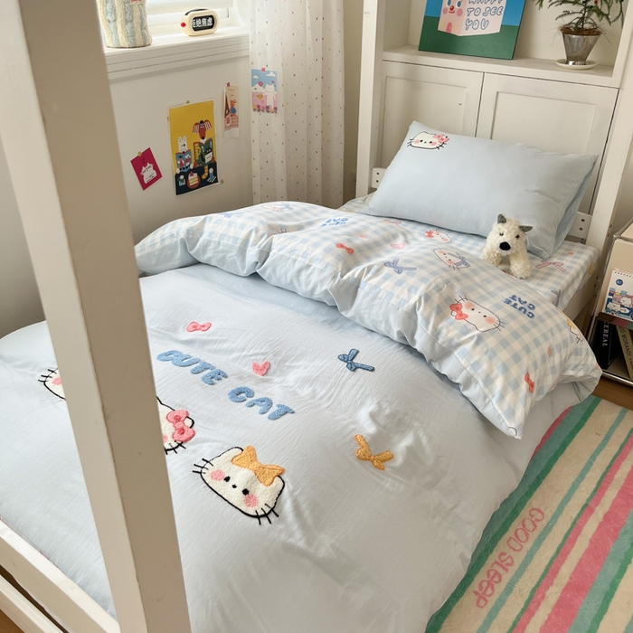 91家纺网 家纺一手货源 找家纺 （总）如一 2025新款A类卡通毛巾绣水洗云朵棉学生宿舍床三件套