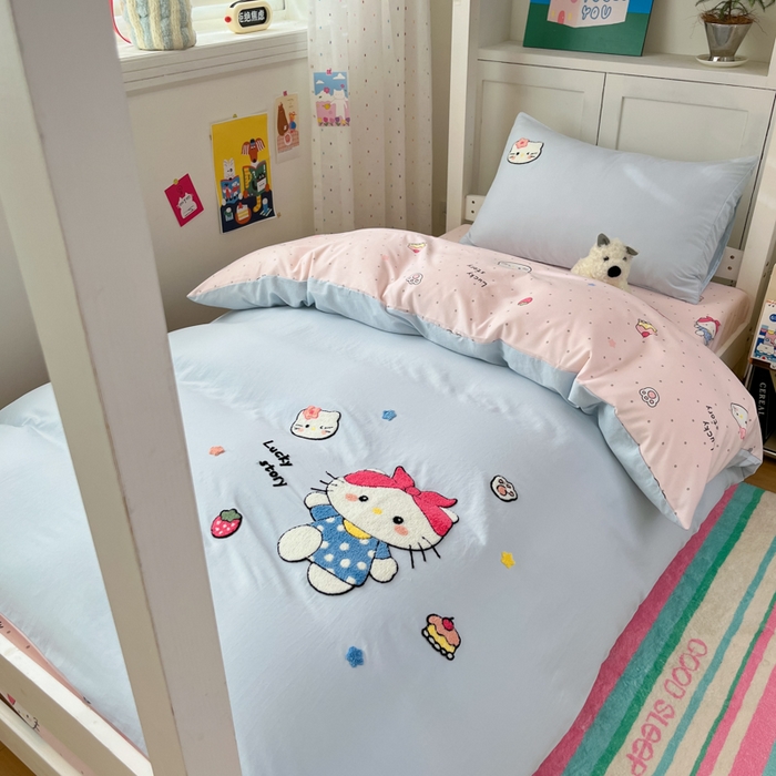 91家纺网 家纺一手货源 找家纺 （总）如一 2025新款A类卡通毛巾绣水洗云朵棉学生宿舍床三件套