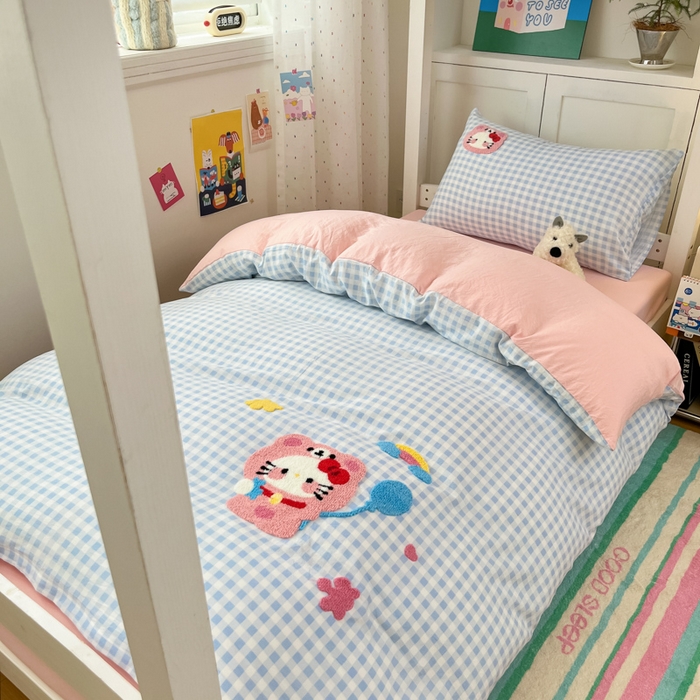 91家纺网 家纺一手货源 找家纺 （总）如一 2025新款A类卡通毛巾绣水洗云朵棉学生宿舍床三件套