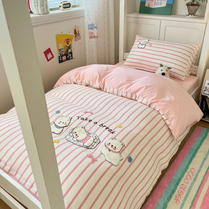 91家纺网 家纺一手货源 找家纺 （总）如一 2025新款A类卡通毛巾绣水洗云朵棉学生宿舍床三件套