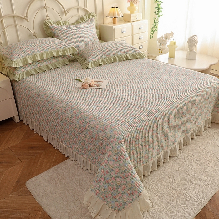 91家纺网 家纺一手货源 找家纺 美达家纺 2025新款全棉夹棉密道款床盖单品床盖床盖单件 柏林梦境-绿（可定制）