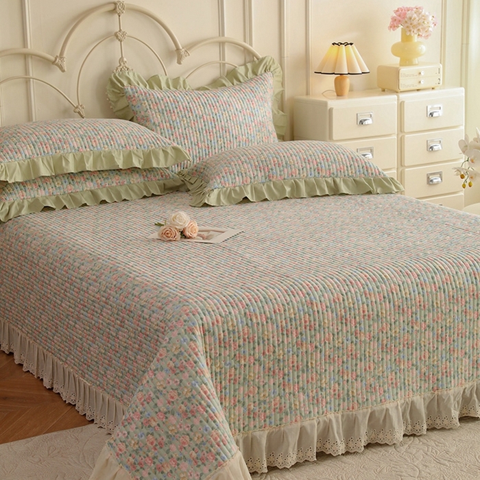 91家纺网 家纺一手货源 找家纺 美达家纺 2025新款全棉夹棉密道款床盖单品床盖床盖单件 柏林梦境-绿（可定制）