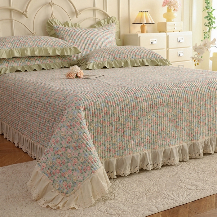 91家纺网 家纺一手货源 找家纺 美达家纺 2025新款全棉夹棉密道款床盖单品床盖床盖单件 柏林梦境-绿（可定制）