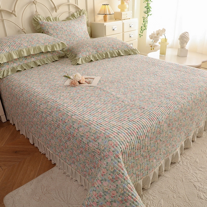 91家纺网 家纺一手货源 找家纺 美达家纺 2025新款全棉夹棉密道款床盖单品床盖床盖单件 柏林梦境-绿（可定制）