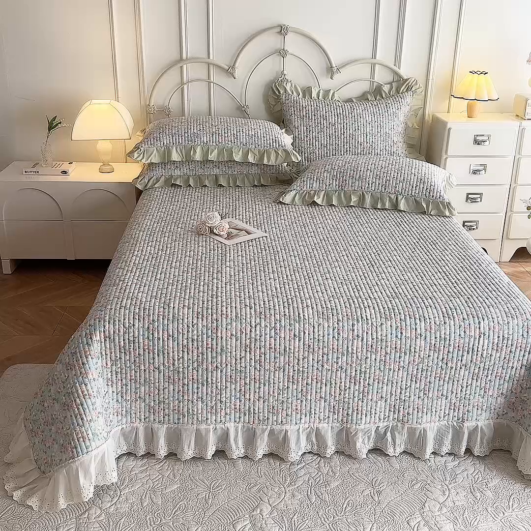 91家纺网 家纺一手货源 找家纺 美达家纺 2025新款全棉夹棉密道款床盖单品床盖床盖单件 柏林梦境-绿（可定制）