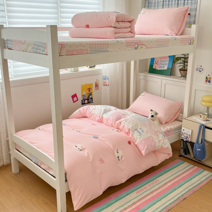 91家纺网 家纺一手货源 找家纺 如一 2025新款A类卡通毛巾绣水洗云朵棉学生宿舍床三件套 好多猫