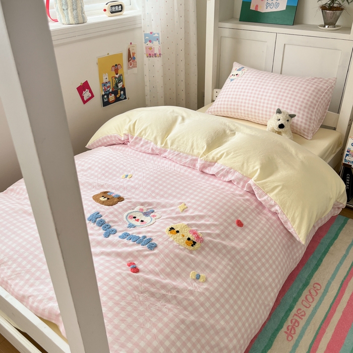 如一 2025新款A类卡通毛巾绣水洗云朵棉学生宿舍床三件套 好朋友