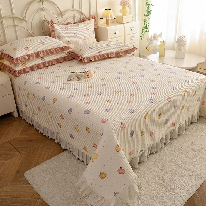 91家纺网 家纺一手货源 找家纺 美达家纺 2025新款全棉夹棉密道款床盖单品床盖床盖单件 贝贝南瓜（可定制）