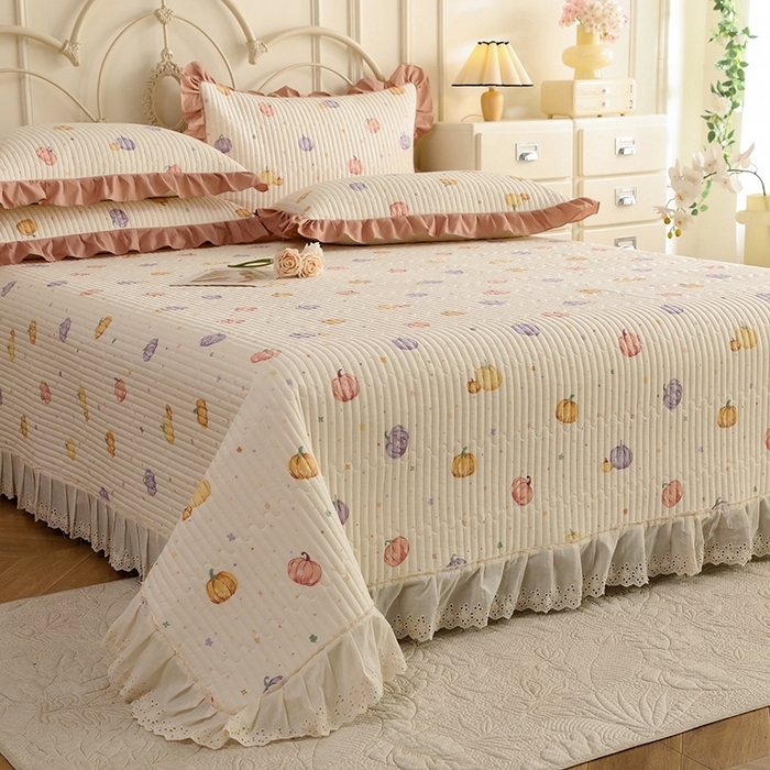 91家纺网 家纺一手货源 找家纺 美达家纺 2025新款全棉夹棉密道款床盖单品床盖床盖单件 贝贝南瓜（可定制）