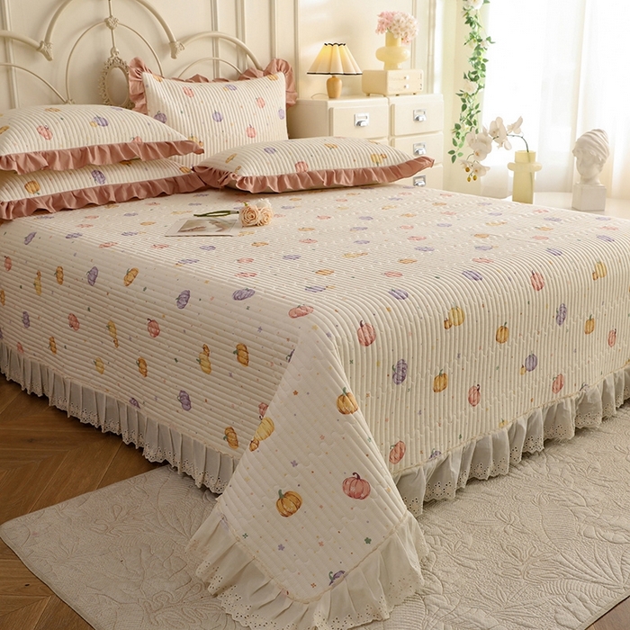 91家纺网 家纺一手货源 找家纺 美达家纺 2025新款全棉夹棉密道款床盖单品床盖床盖单件 贝贝南瓜（可定制）