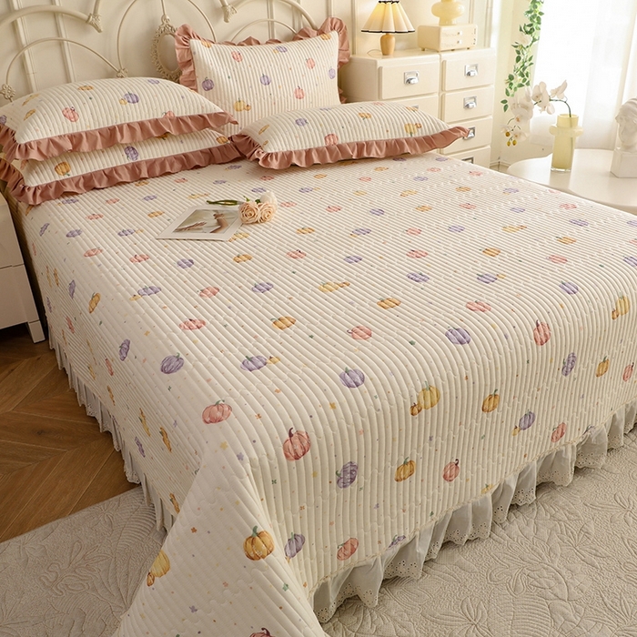 91家纺网 家纺一手货源 找家纺 美达家纺 2025新款全棉夹棉密道款床盖单品床盖床盖单件 贝贝南瓜（可定制）