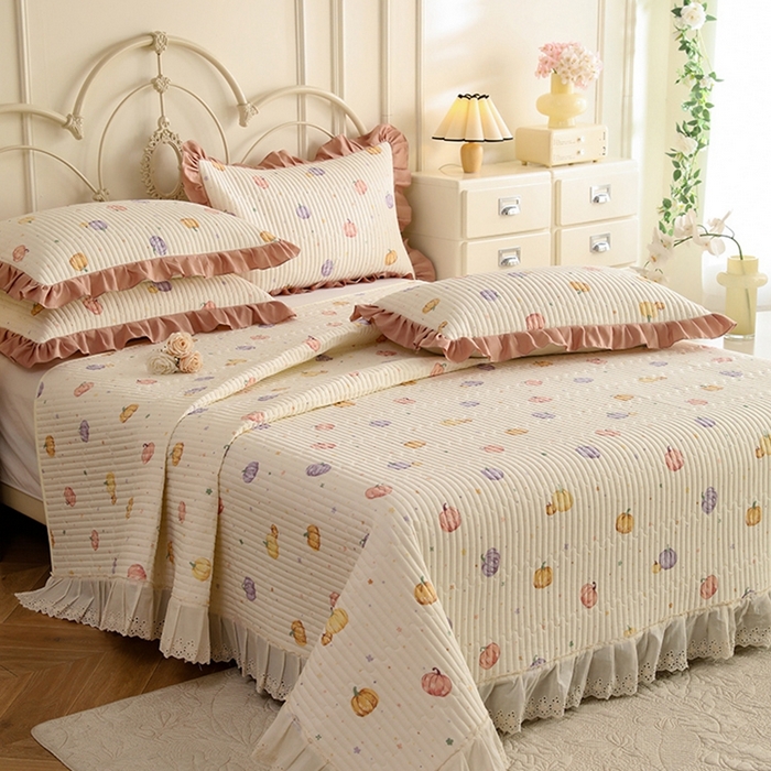 91家纺网 家纺一手货源 找家纺 美达家纺 2025新款全棉夹棉密道款床盖单品床盖床盖单件 贝贝南瓜（可定制）