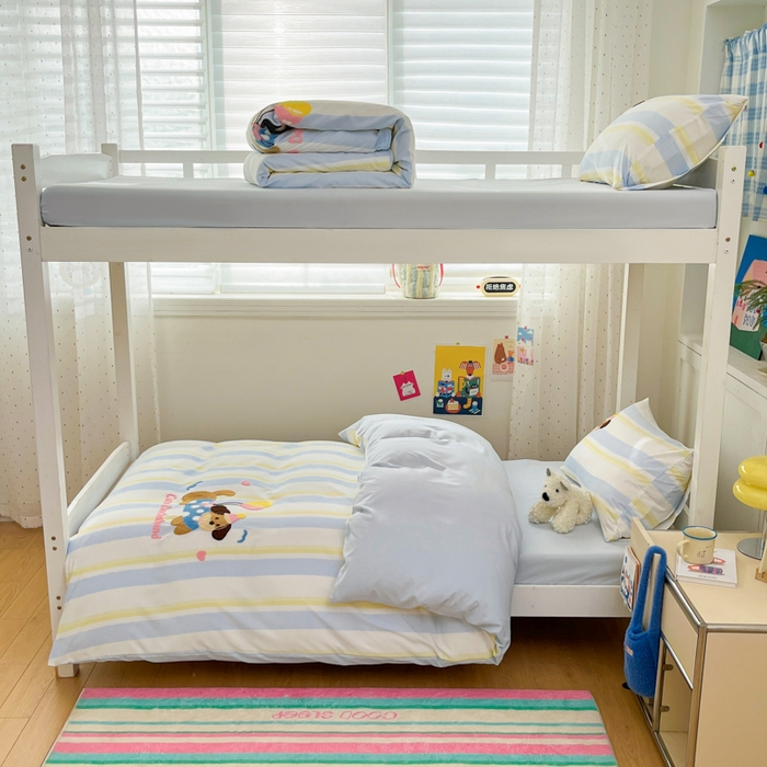 91家纺网 家纺一手货源 找家纺 如一 2025新款A类卡通毛巾绣水洗云朵棉学生宿舍床三件套 可爱狗