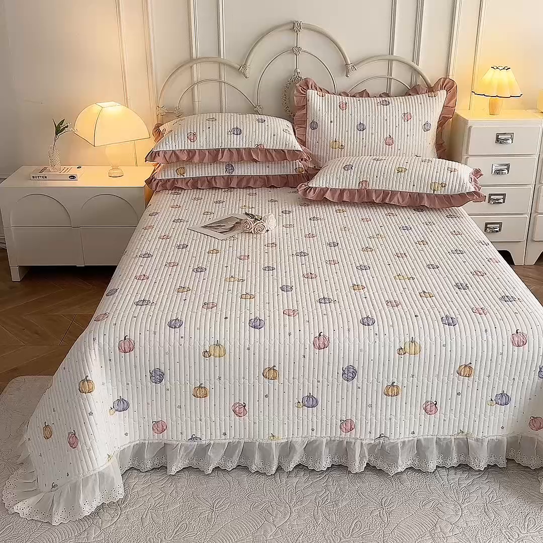 91家纺网 家纺一手货源 找家纺 美达家纺 2025新款全棉夹棉密道款床盖单品床盖床盖单件 贝贝南瓜（可定制）