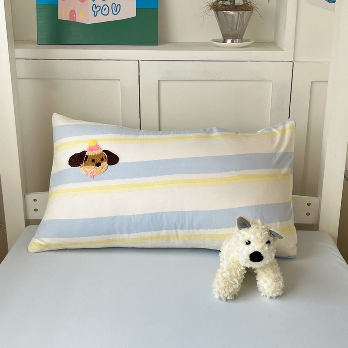 91家纺网 家纺一手货源 找家纺 如一 2025新款A类卡通毛巾绣水洗云朵棉学生宿舍床三件套 可爱狗