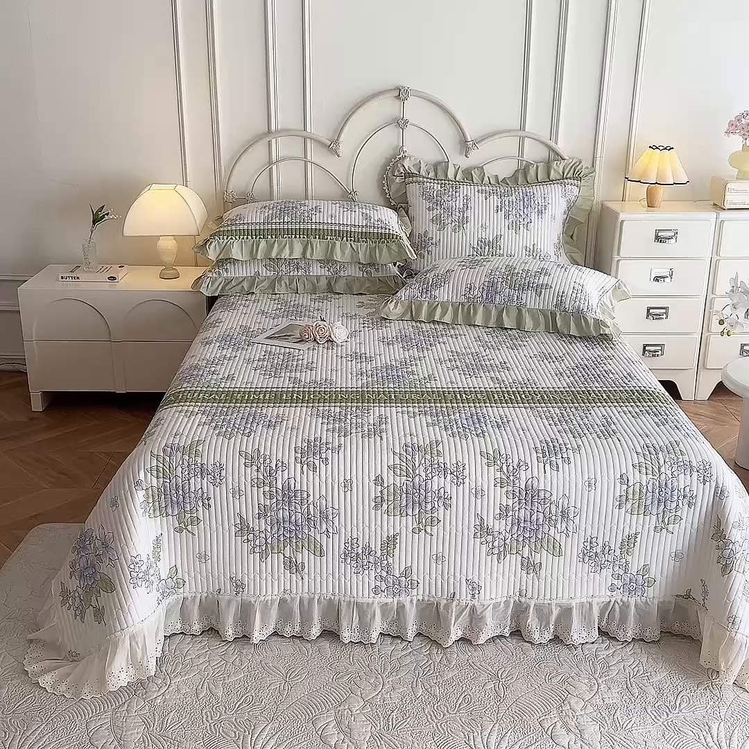 91家纺网 家纺一手货源 找家纺 美达家纺 2025新款全棉夹棉密道款床盖单品床盖床盖单件 风之恋（可定制）