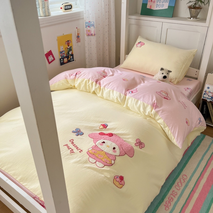 如一 2025新款A类卡通毛巾绣水洗云朵棉学生宿舍床三件套 美美蒂