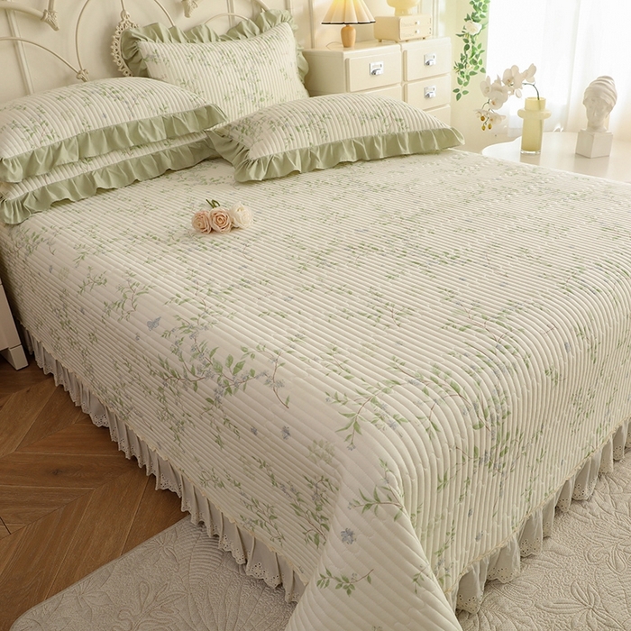 91家纺网 家纺一手货源 找家纺 美达家纺 2025新款全棉夹棉密道款床盖单品床盖床盖单件 花枝摇曳（可定制）