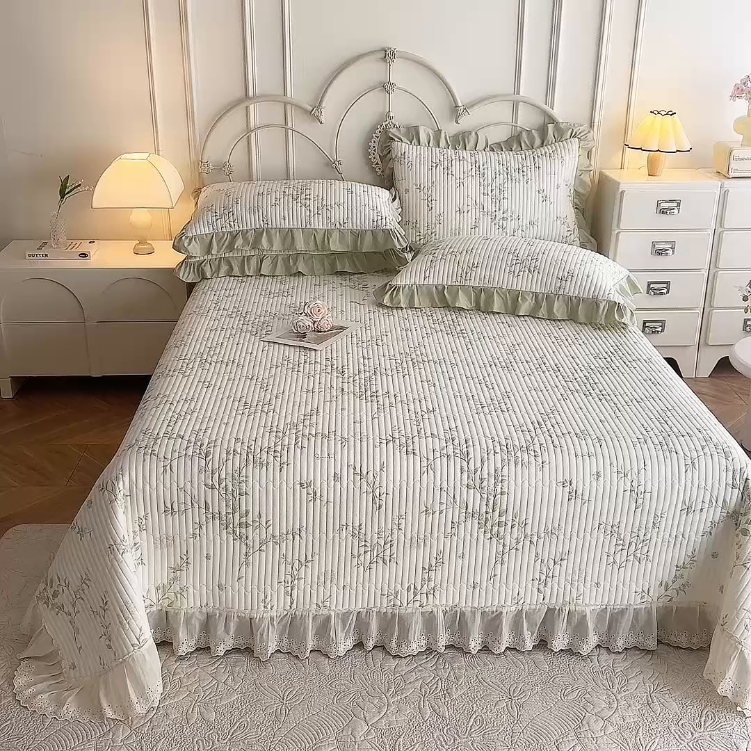 91家纺网 家纺一手货源 找家纺 美达家纺 2025新款全棉夹棉密道款床盖单品床盖床盖单件 花枝摇曳（可定制）