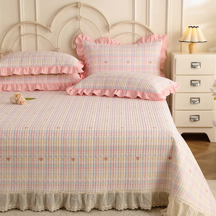 91家纺网 家纺一手货源 找家纺 美达家纺 2025新款全棉夹棉密道款床盖单品床盖床盖单件 加州甜心-粉（可定制）