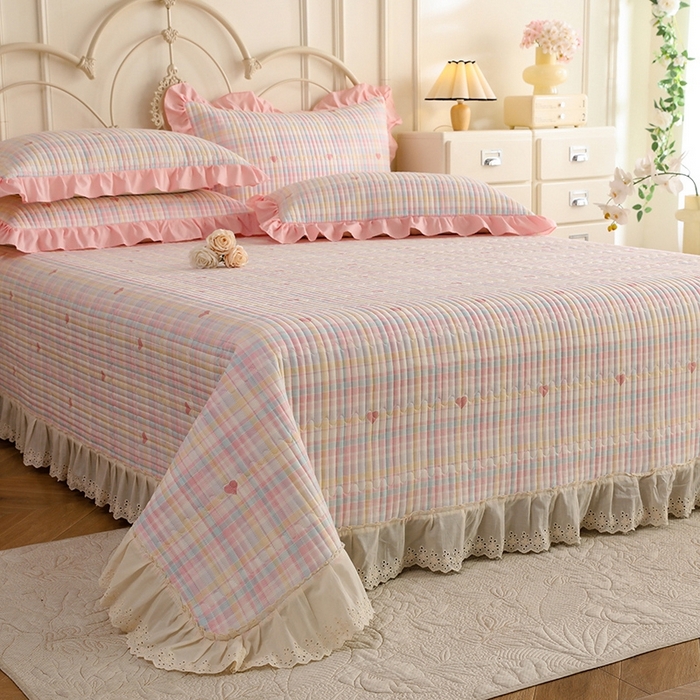 91家纺网 家纺一手货源 找家纺 美达家纺 2025新款全棉夹棉密道款床盖单品床盖床盖单件 加州甜心-粉（可定制）