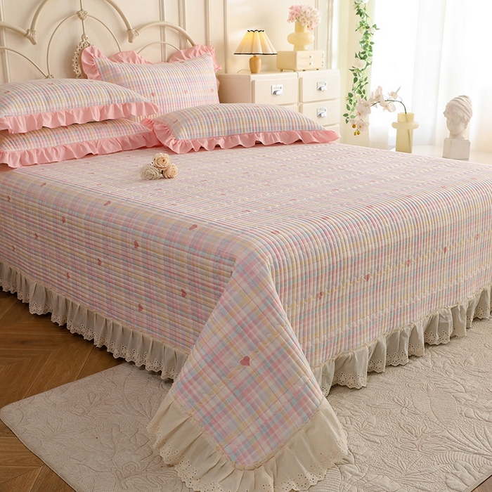 91家纺网 家纺一手货源 找家纺 美达家纺 2025新款全棉夹棉密道款床盖单品床盖床盖单件 加州甜心-粉（可定制）