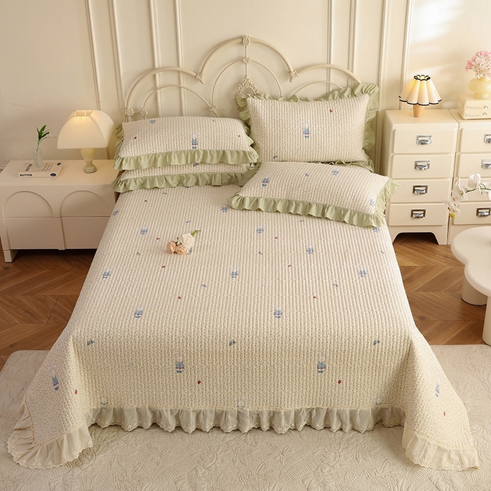 91家纺网 家纺一手货源 找家纺 美达家纺 2025新款全棉夹棉密道款床盖单品床盖床盖单件 奶呼兔兔-米（可定制）