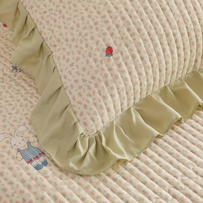 91家纺网 家纺一手货源 找家纺 美达家纺 2025新款全棉夹棉密道款床盖单品床盖床盖单件 奶呼兔兔-米（可定制）