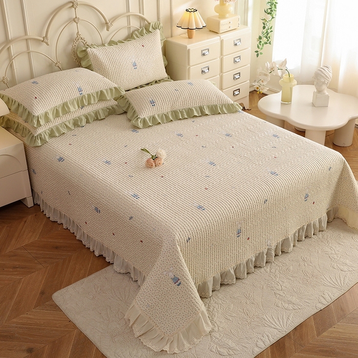 91家纺网 家纺一手货源 找家纺 美达家纺 2025新款全棉夹棉密道款床盖单品床盖床盖单件 奶呼兔兔-米（可定制）