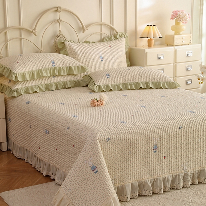 91家纺网 家纺一手货源 找家纺 美达家纺 2025新款全棉夹棉密道款床盖单品床盖床盖单件 奶呼兔兔-米（可定制）