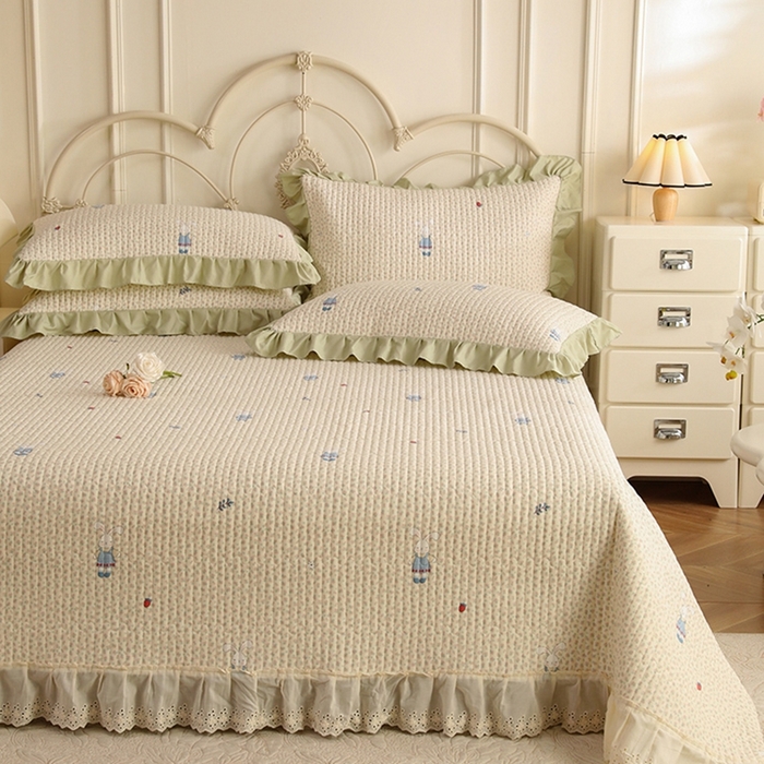 91家纺网 家纺一手货源 找家纺 美达家纺 2025新款全棉夹棉密道款床盖单品床盖床盖单件 奶呼兔兔-米（可定制）