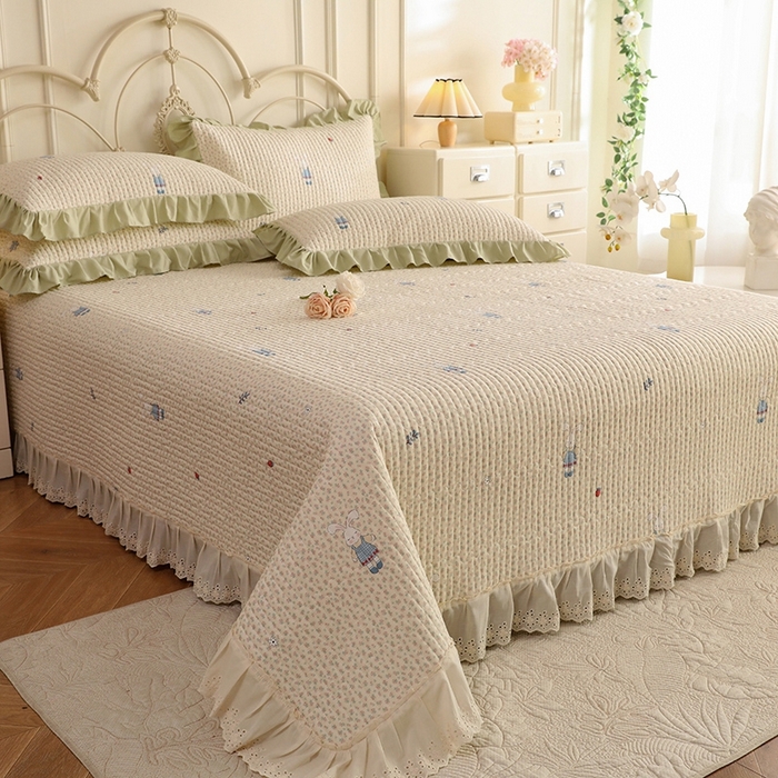 91家纺网 家纺一手货源 找家纺 美达家纺 2025新款全棉夹棉密道款床盖单品床盖床盖单件 奶呼兔兔-米（可定制）