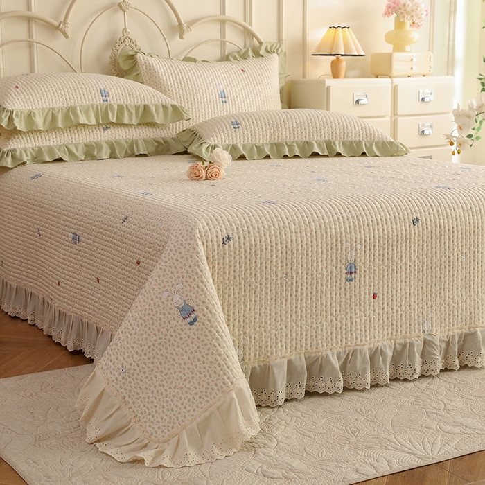 91家纺网 家纺一手货源 找家纺 美达家纺 2025新款全棉夹棉密道款床盖单品床盖床盖单件 奶呼兔兔-米（可定制）