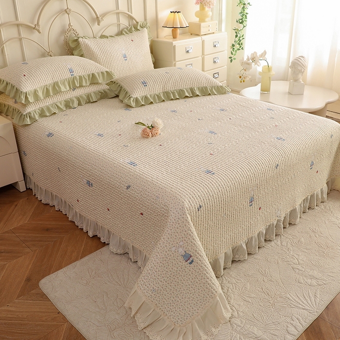 91家纺网 家纺一手货源 找家纺 美达家纺 2025新款全棉夹棉密道款床盖单品床盖床盖单件 奶呼兔兔-米（可定制）