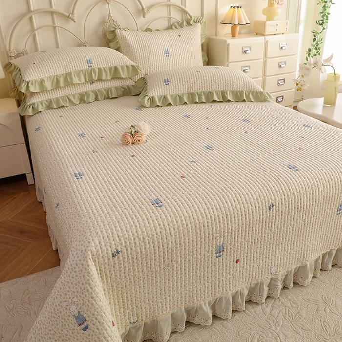 91家纺网 家纺一手货源 找家纺 美达家纺 2025新款全棉夹棉密道款床盖单品床盖床盖单件 奶呼兔兔-米（可定制）