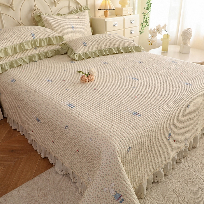 91家纺网 家纺一手货源 找家纺 美达家纺 2025新款全棉夹棉密道款床盖单品床盖床盖单件 奶呼兔兔-米（可定制）