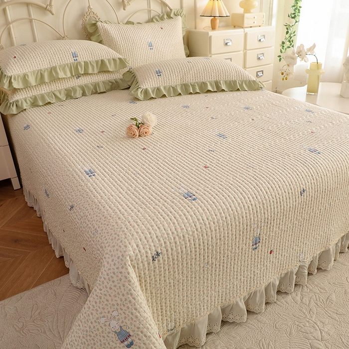 91家纺网 家纺一手货源 找家纺 美达家纺 2025新款全棉夹棉密道款床盖单品床盖床盖单件 奶呼兔兔-米（可定制）