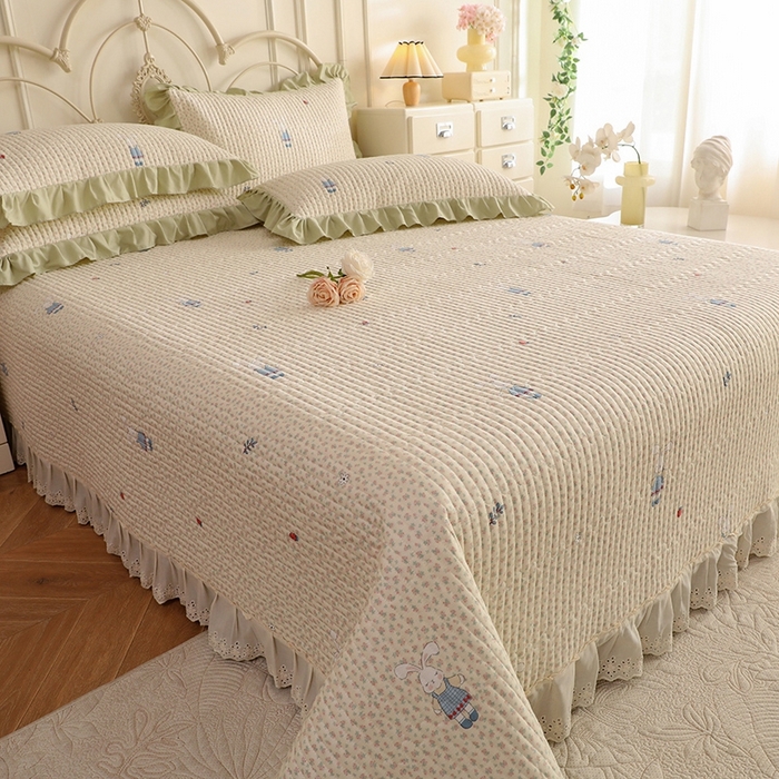 91家纺网 家纺一手货源 找家纺 美达家纺 2025新款全棉夹棉密道款床盖单品床盖床盖单件 奶呼兔兔-米（可定制）