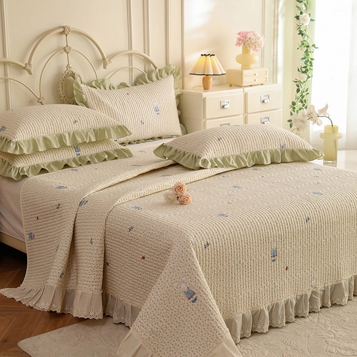 91家纺网 家纺一手货源 找家纺 美达家纺 2025新款全棉夹棉密道款床盖单品床盖床盖单件 奶呼兔兔-米（可定制）