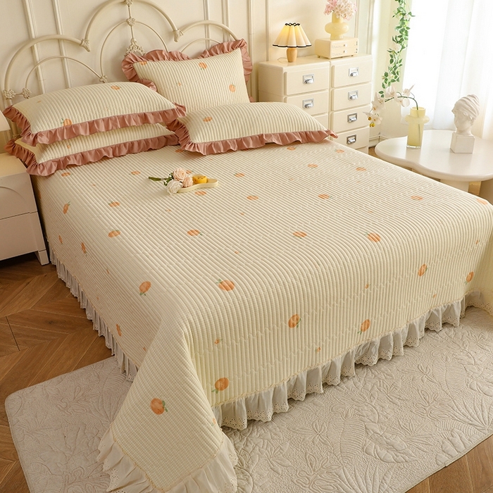 美达家纺 2025新款全棉夹棉密道款床盖单品床盖床盖单件 小橙橘