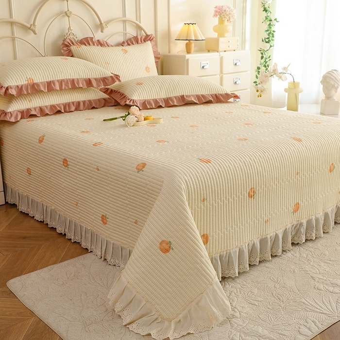 91家纺网 家纺一手货源 找家纺 美达家纺 2025新款全棉夹棉密道款床盖单品床盖床盖单件 小橙橘