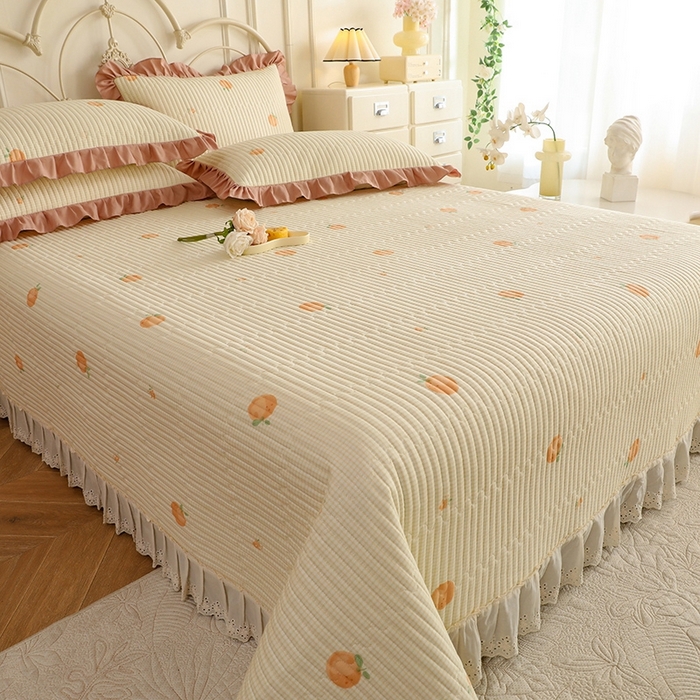 91家纺网 家纺一手货源 找家纺 美达家纺 2025新款全棉夹棉密道款床盖单品床盖床盖单件 小橙橘