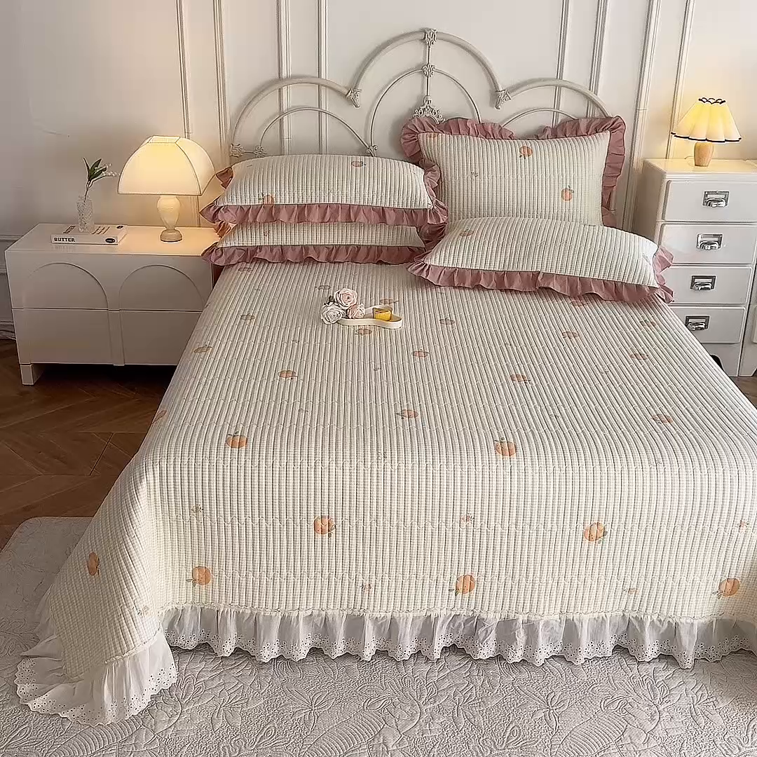 91家纺网 家纺一手货源 找家纺 美达家纺 2025新款全棉夹棉密道款床盖单品床盖床盖单件 小橙橘