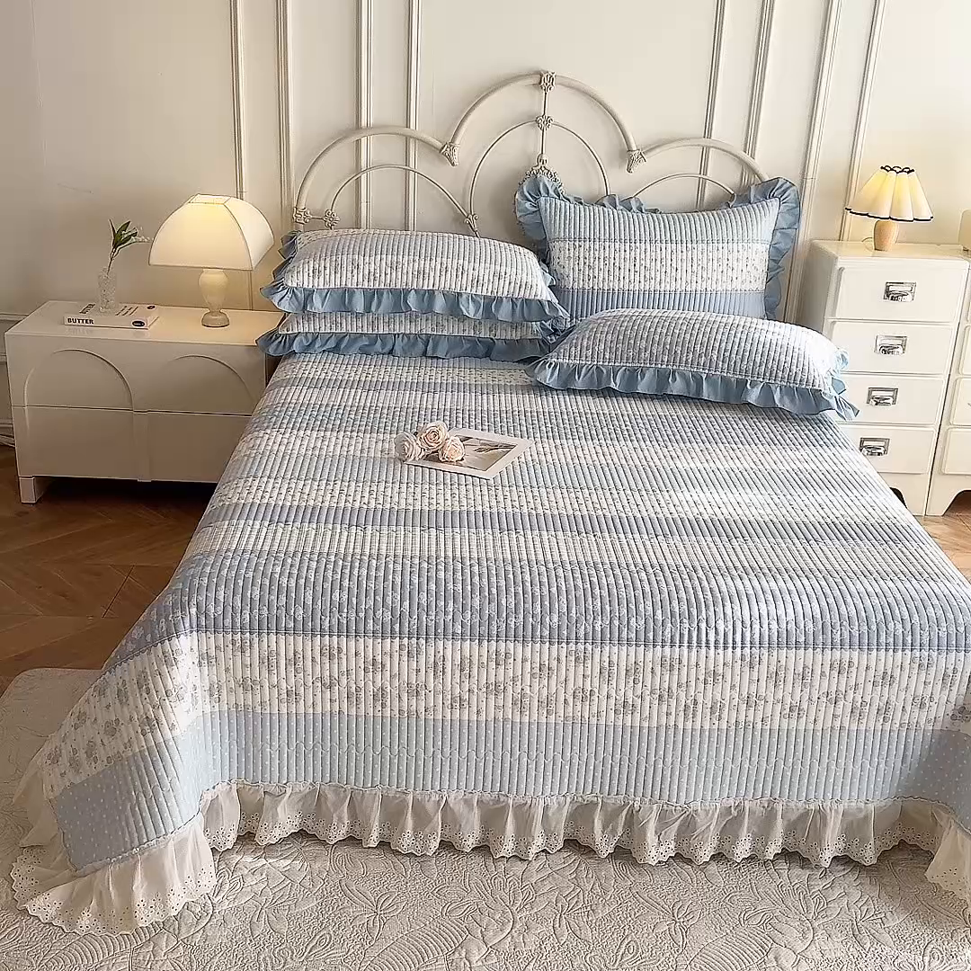 91家纺网 家纺一手货源 找家纺 美达家纺 2025新款全棉夹棉密道款床盖单品床盖床盖单件 暮风寻蝶（可定制）