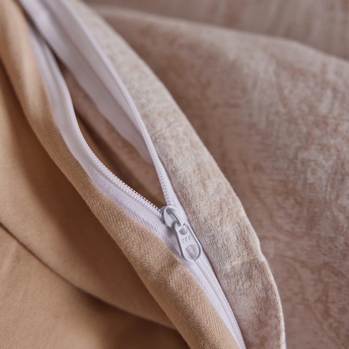 91家纺网 家纺一手货源 找家纺 梦享生活家居2025新款全棉色织双层纱提花四件套 流沙卡其