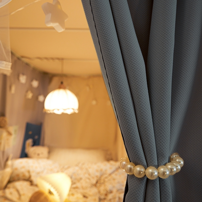 91家纺网 家纺一手货源 找家纺 飞轮海蚊帐2025新款学生宿主三开门遮光蚊帐XZ-97棉麻花边款 全底加高1.2    6面全包 蓝灰