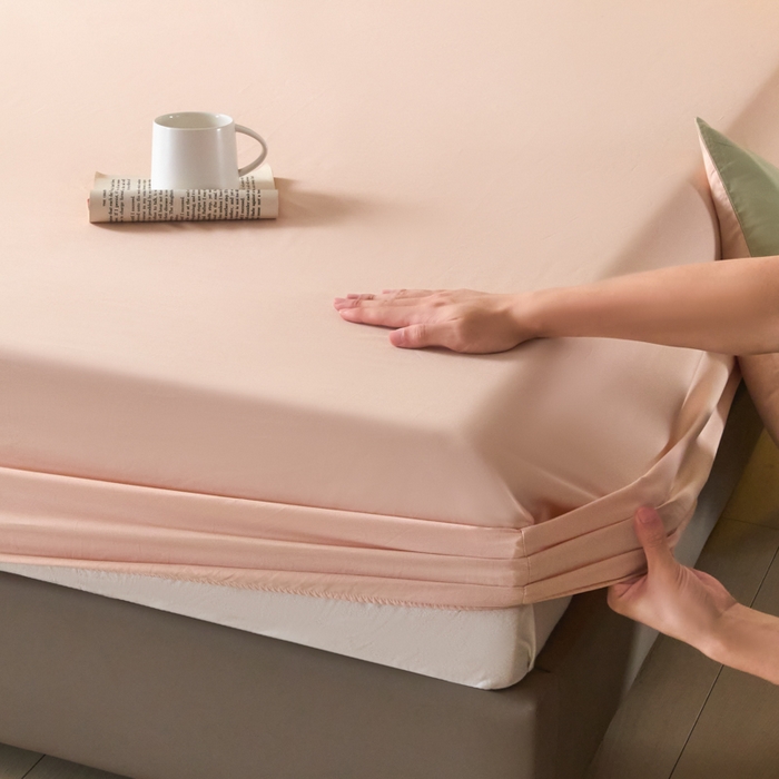 91家纺网 家纺一手货源 找家纺 乐美家纺 2025新款全棉纯棉纯色床笠床笠笠件单床笠 米杏