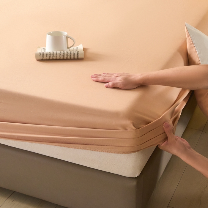 91家纺网 家纺一手货源 找家纺 乐美家纺 2025新款全棉纯棉纯色床笠床笠笠件单床笠 奶茶杏