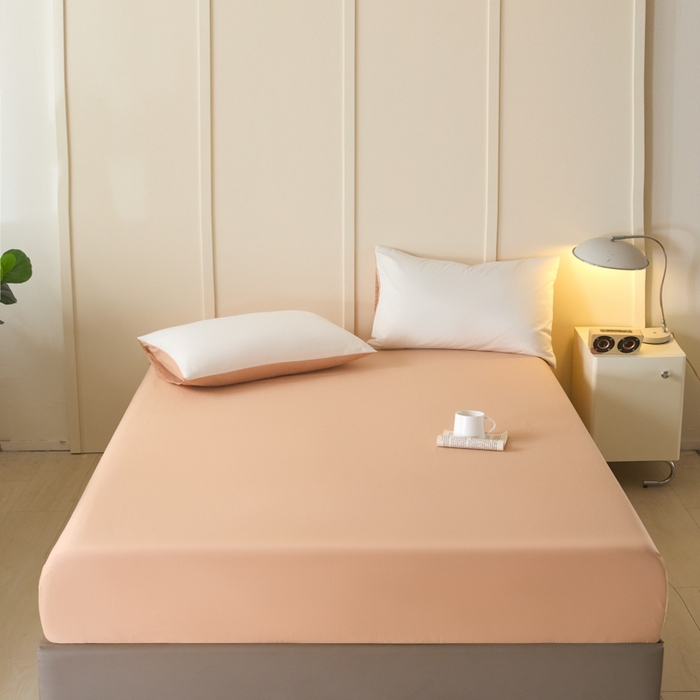 91家纺网 家纺一手货源 找家纺 乐美家纺 2025新款全棉纯棉纯色床笠床笠笠件单床笠 奶茶杏